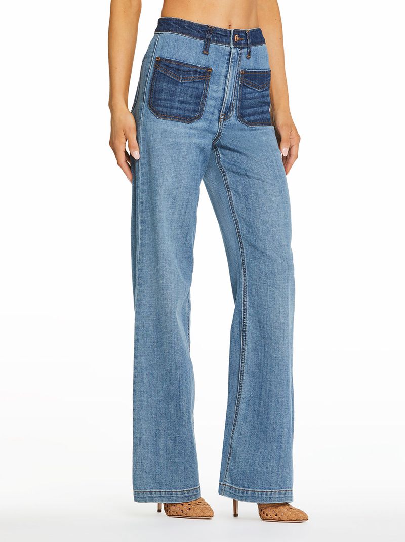 Women's Jessica Simpson Tease High Rise Wide Leg Bottoms Blue | FOAHP-6093