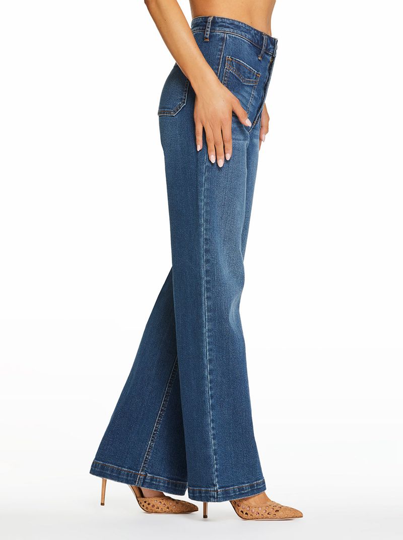 Women's Jessica Simpson Tease High Rise Wide Leg Bottoms Blue | KCLNI-9168