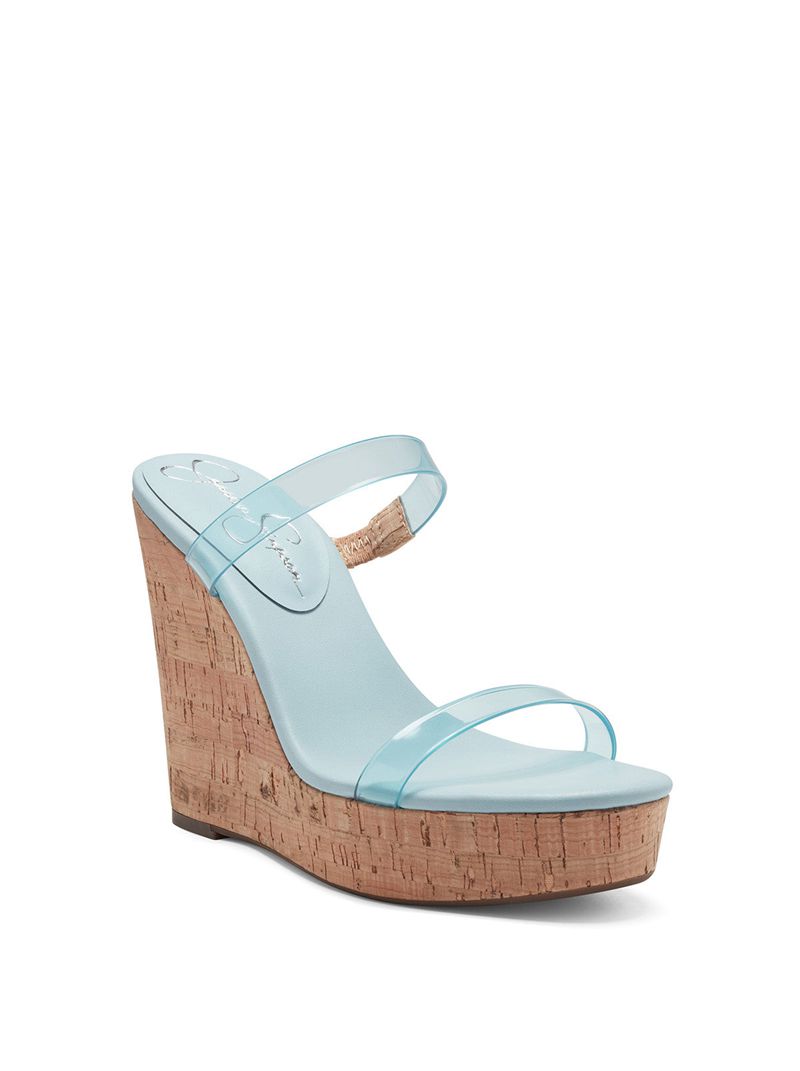 Women's Jessica Simpson Tumile Slides Blue | XLNTE-7064